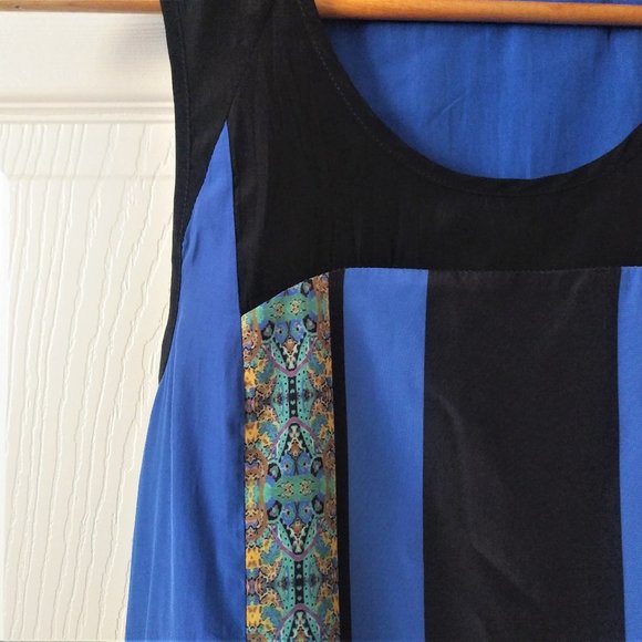 Pink Stitch Black Blue Color Blocked Sleeveless Shift Dress - Picture 3 of 6